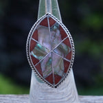 Vintage Sterling Coral and Abalone Star Burst Ring 5.5