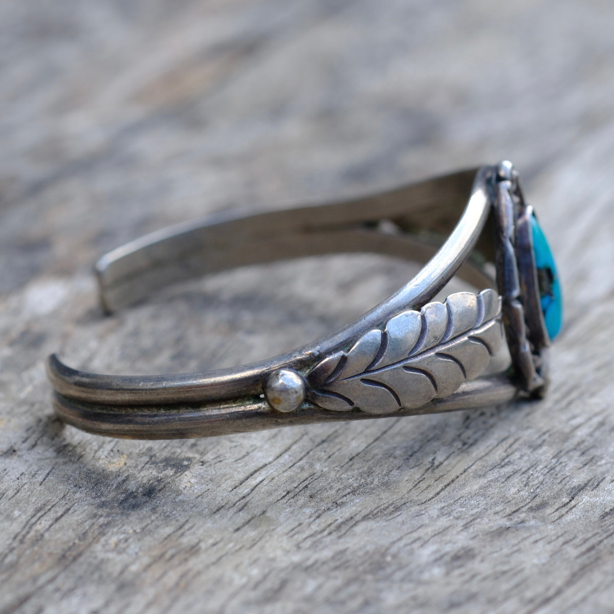 Vintage Sterling Turquoise Feather Cuff Bracelet