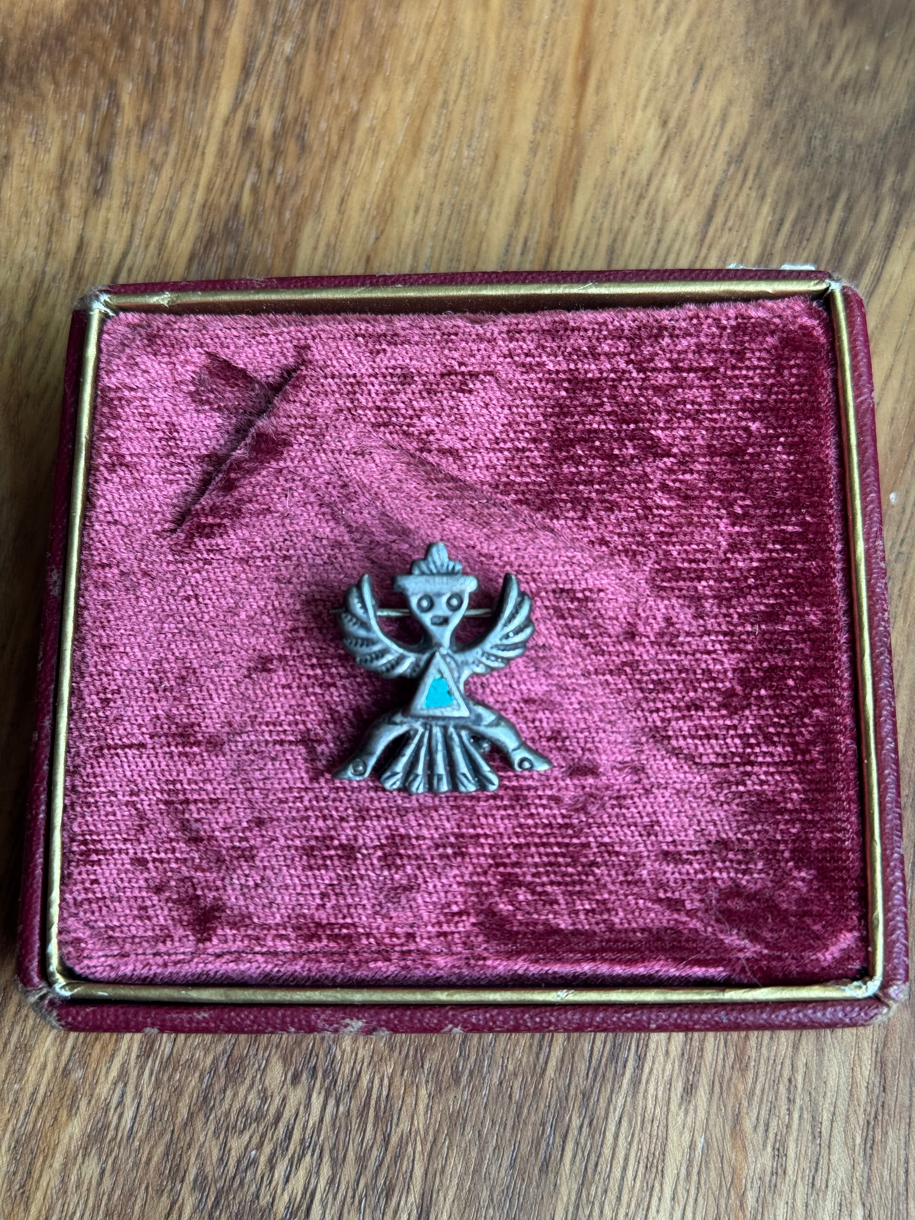 Vintage Sterling Silver Zuni Turquoise Inlay Knifewing Pin