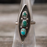 Vintage Sterling 3- Stone Turquoise Ring 4.25