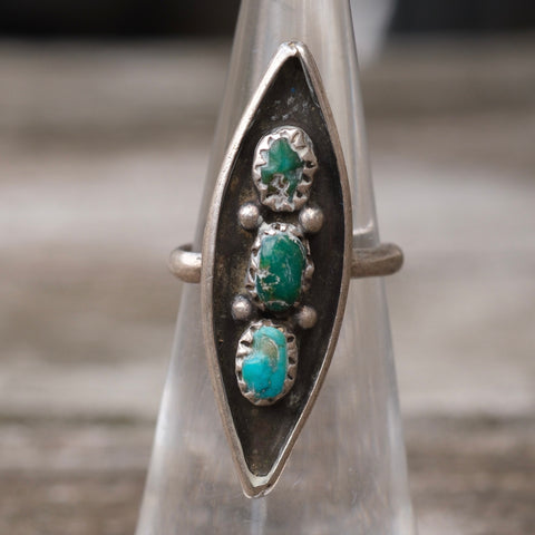 Vintage Sterling 3- Stone Turquoise Ring 4.25
