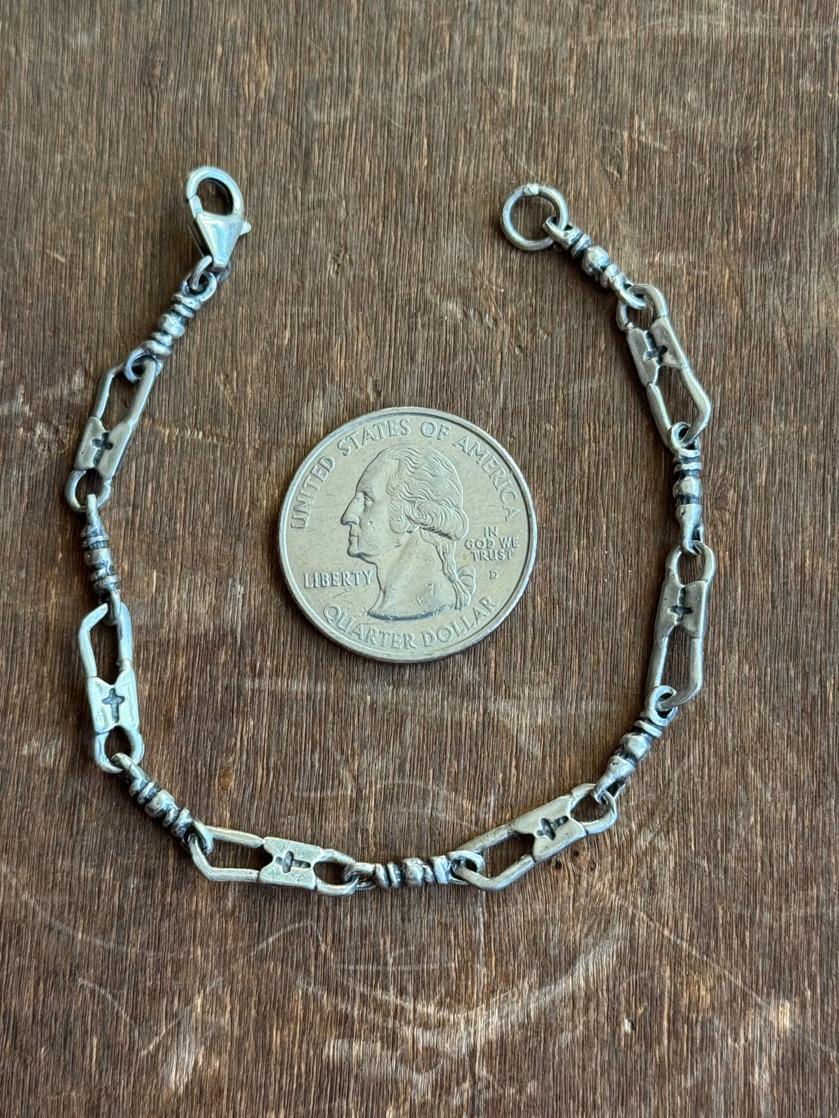Vintage Sterling Silver 7” Cross Link Chain Bracelet