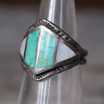 Vintage Sterling Turquoise and Mother Of Pearl Inlay Band 5
