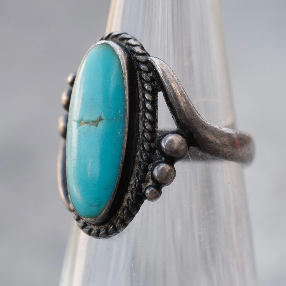 Vintage Sterling Turquoise Ring 4.25