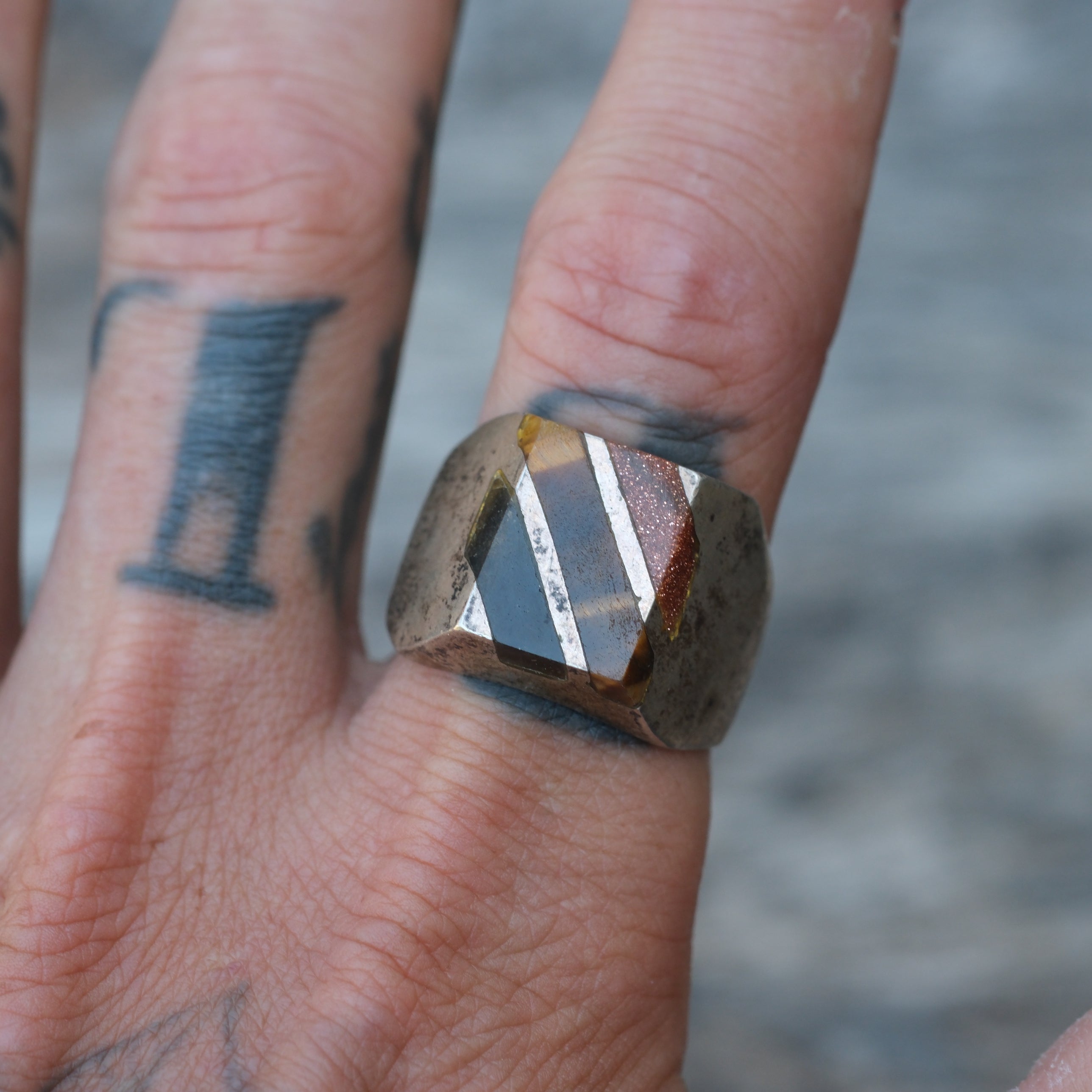 Vintage Sterling Multistone Inlay Ring 11.5