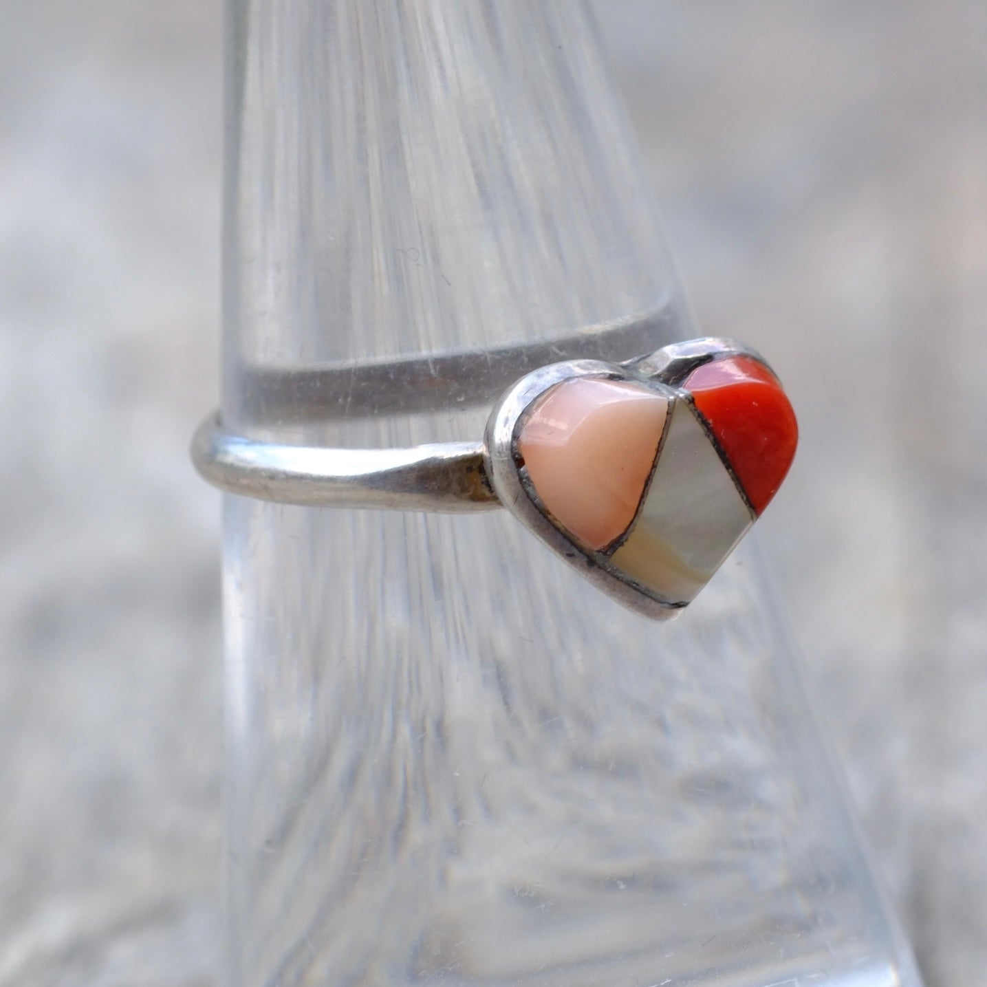 Vintage Sterling Silver Multistone Inlay Heart Ring 7