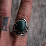 Vintage Sterling Malachite Feather Ring 9.75