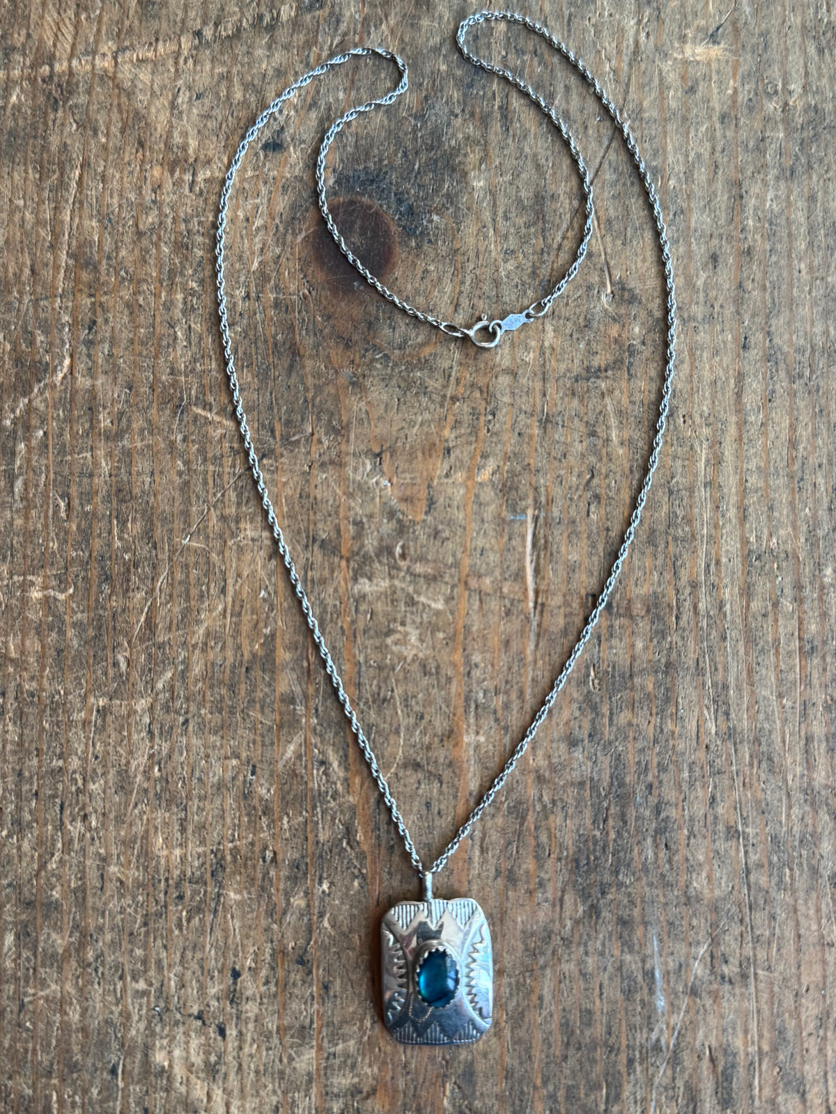 Vintage Sterling Silver Stamped Abalone Tag Necklace