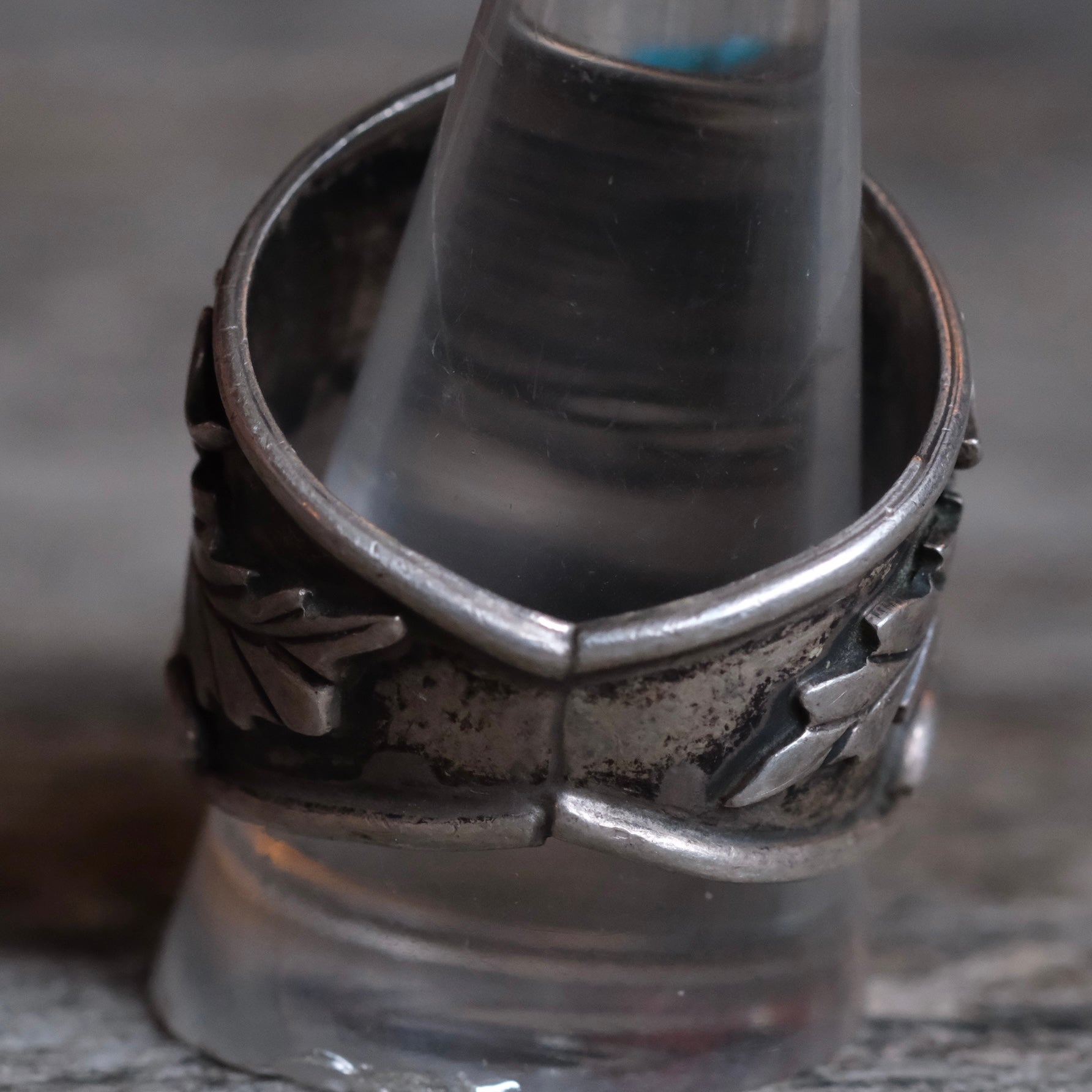 Vintage Sterling Turquoise Feather Cigar Band Ring 12