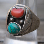 Vintage Sterling Turquoise and Coral Ring 9.25