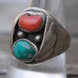 Vintage Sterling Turquoise and Coral Ring 9.25