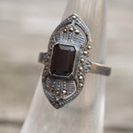 Vintage Sterling Onyx Marcasite Cocktail Ring 5.25