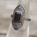 Vintage Sterling Onyx Marcasite Cocktail Ring 5.25