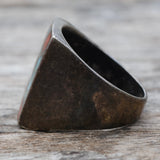 Vintage Sterling Crushed Onyx Turquoise and Coral Inlay Ring 11