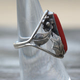 Vintage Sterling Coral Feather Ring 6.5
