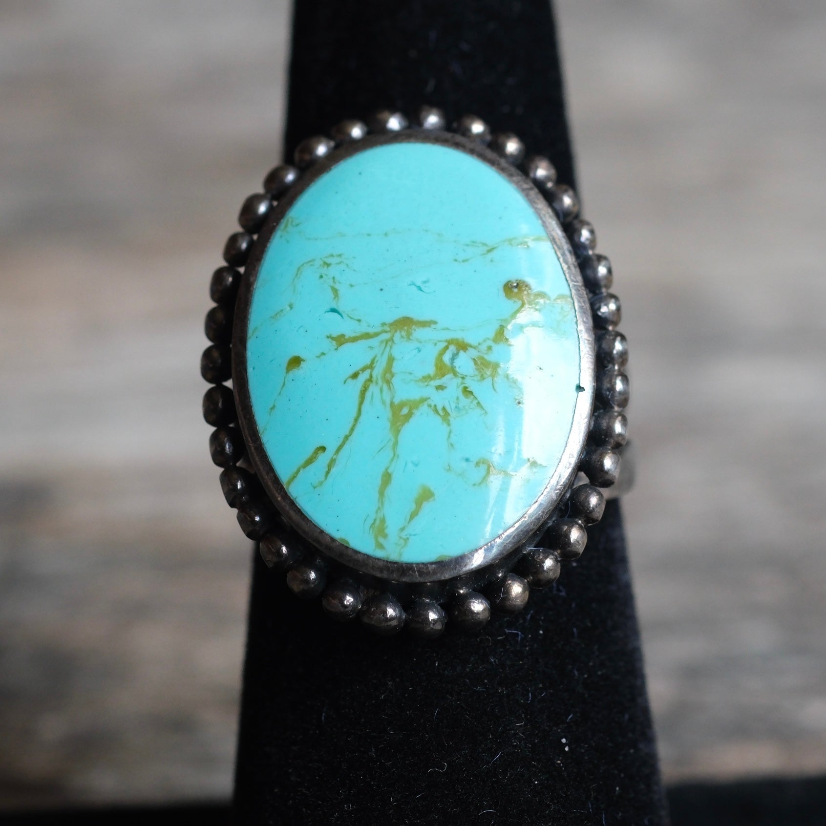 Vintage Sterling Turquoise Composite Ring 6.5