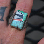 Vintage Sterling Multistone Inlay Stamped Band Ring 11.75
