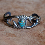Vintage Sterling Turquoise Sandcast Cuff Bracelet