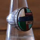 Vintage Sterling Multi Stone Inlaid Ring 9