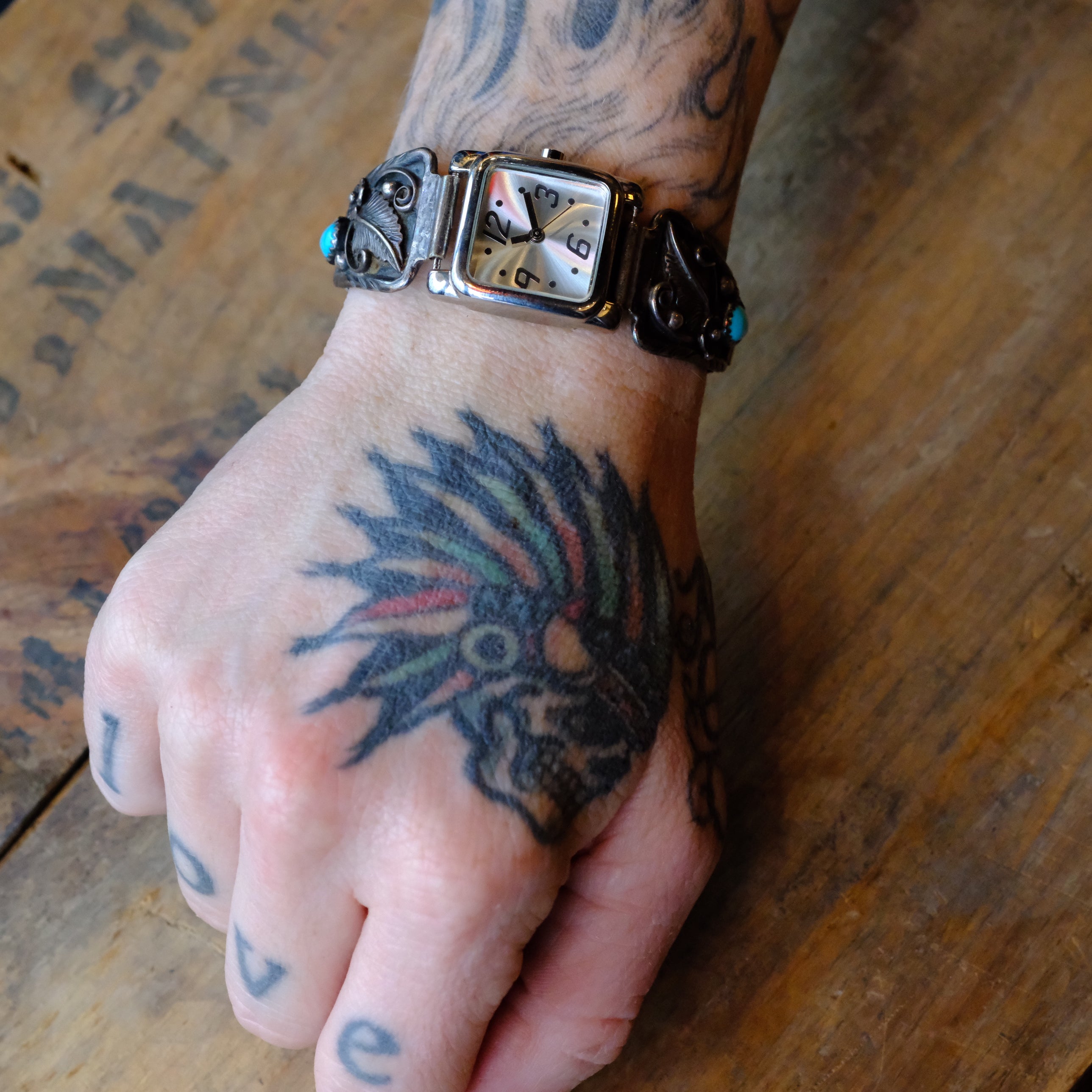 Vintage Sterling Turquoise Feather Watch