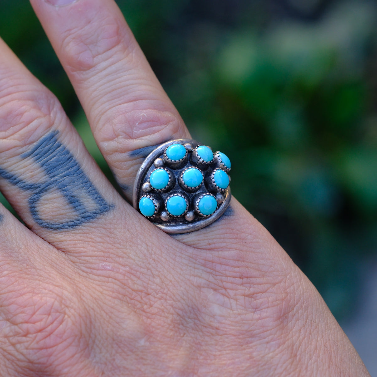 Vintage Sterling Turquoise Cluster Ring 6.5