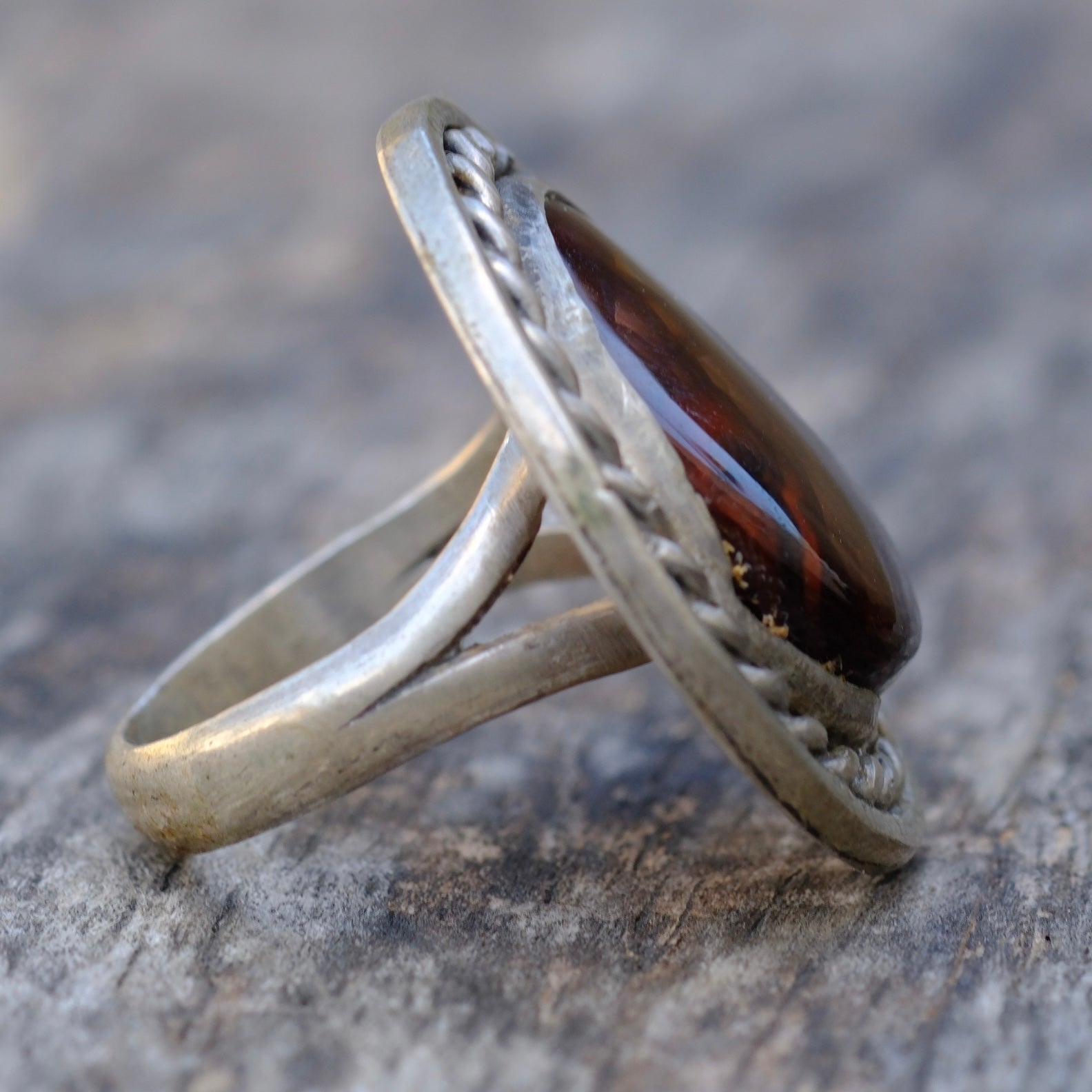 Vintage Sterling Fire Agate Roper Ring 6.75
