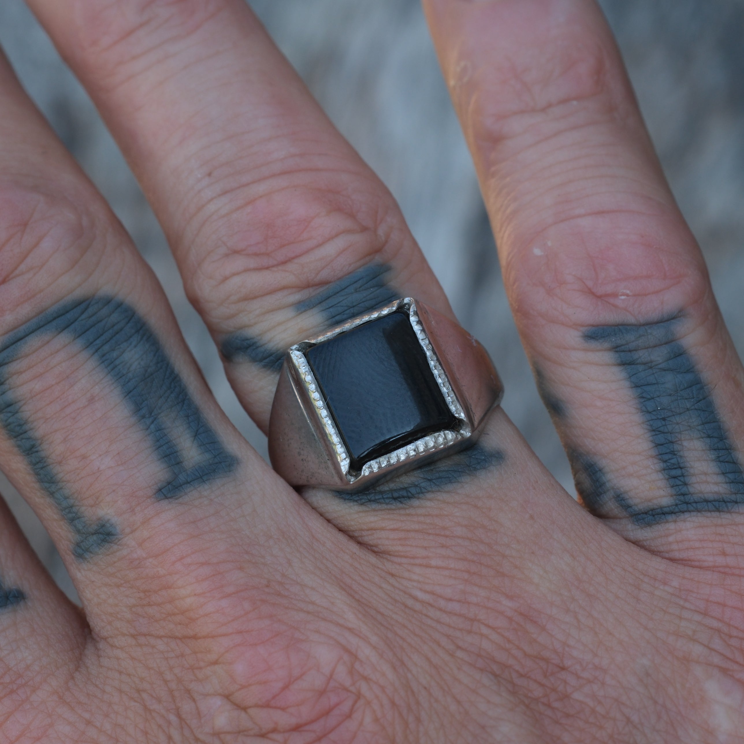 Vintage Sterling Onyx Signet Ring 9