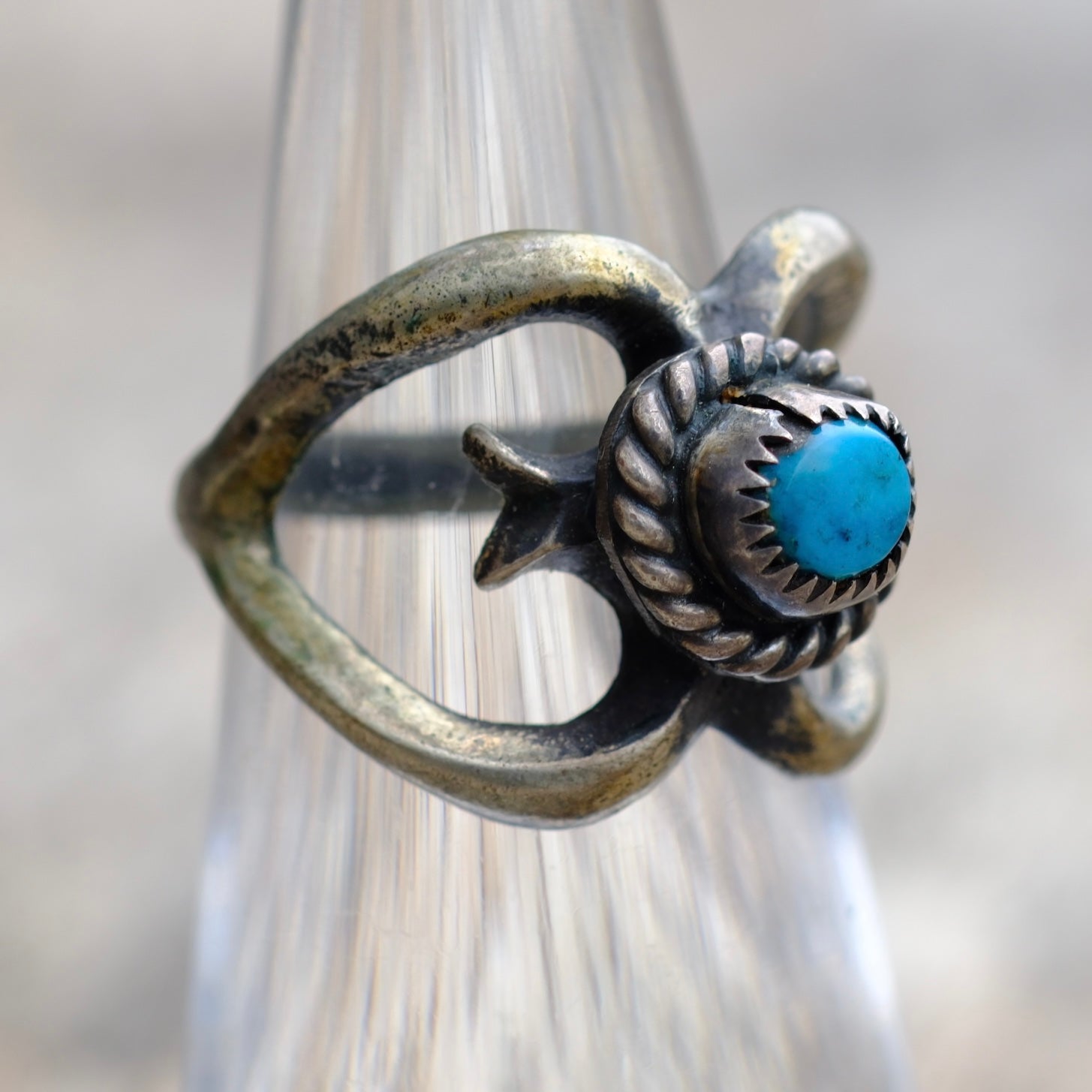 Vintage Sterling Turquoise Sandcast Ring 4.5