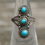 Vintage Sterling 3-Stone Turquoise Ring 4.25