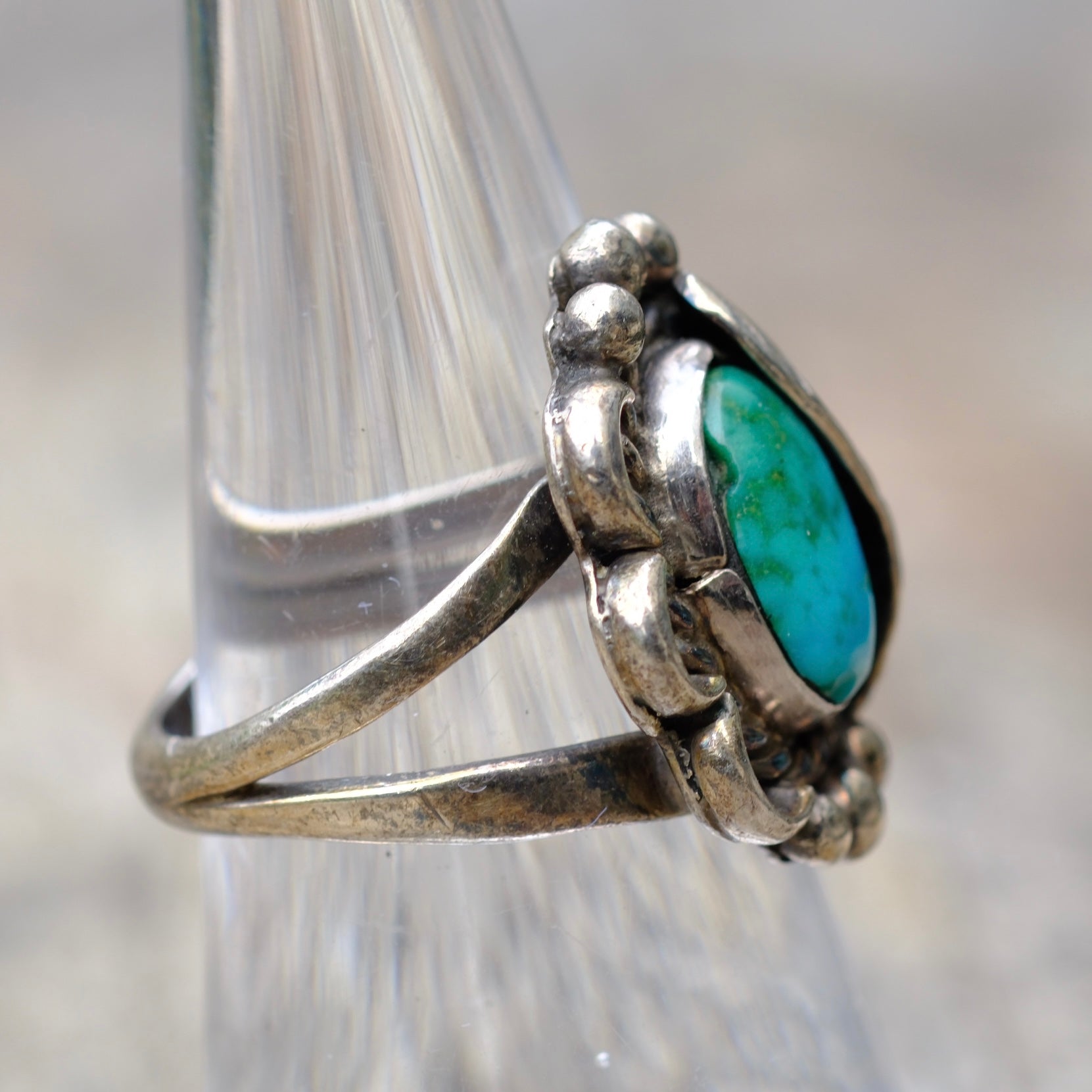 Vintage Sterling Turquoise Feather Ring 7
