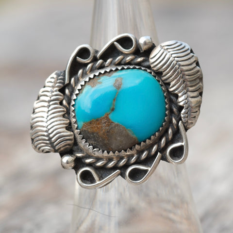 Vintage Sterling Turquoise Feather Ring 6.25