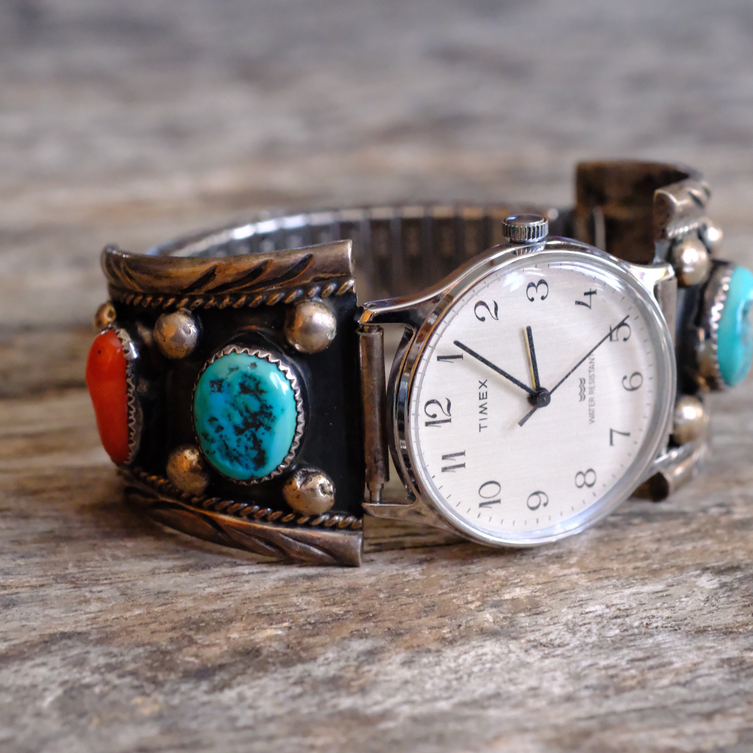 Vintage Sterling Turquoise and Coral Watch