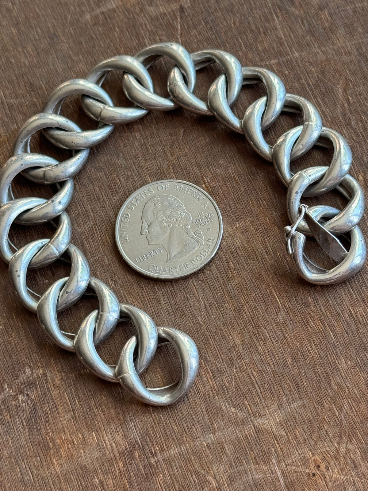 Vintage Sterling Silver 7” Hollow Link Curb Chain Bracelet