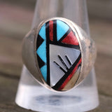 Vintage Sterling Zuni Inlay Ring 11.25