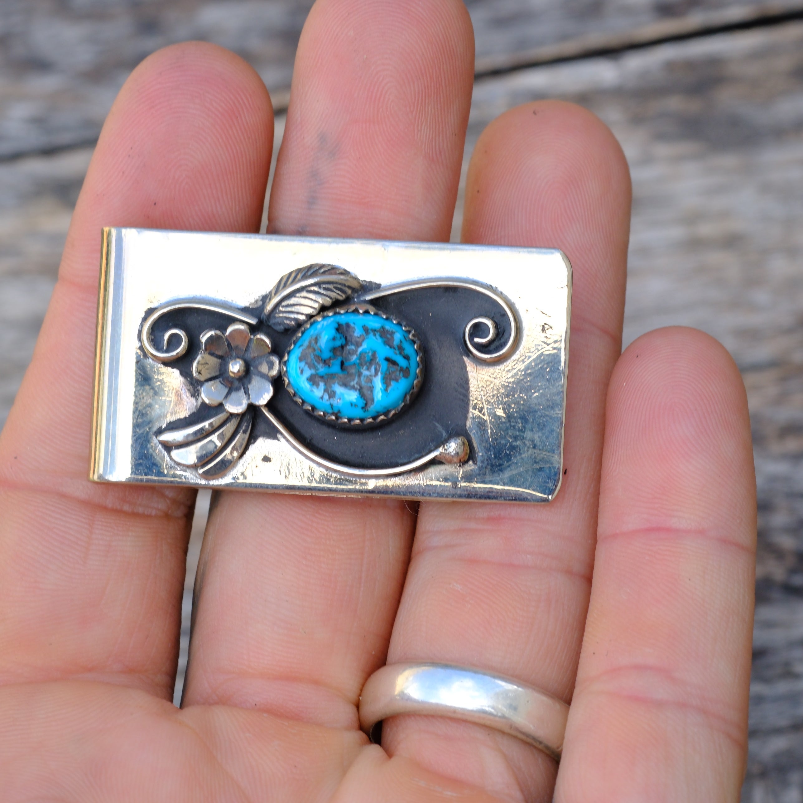 Vintage Turquoise Feather Money Clip