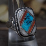 Vintage Sterling Multi Stone Inlay Ring 8