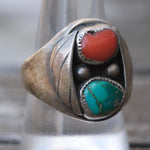 Vintage Sterling Turquoise and Coral Ring 9.25