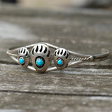 Vintage Sterling Turquoise Bear Paw Cuff
