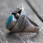 Vintage Sterling Turquoise Feather Ring 10.5