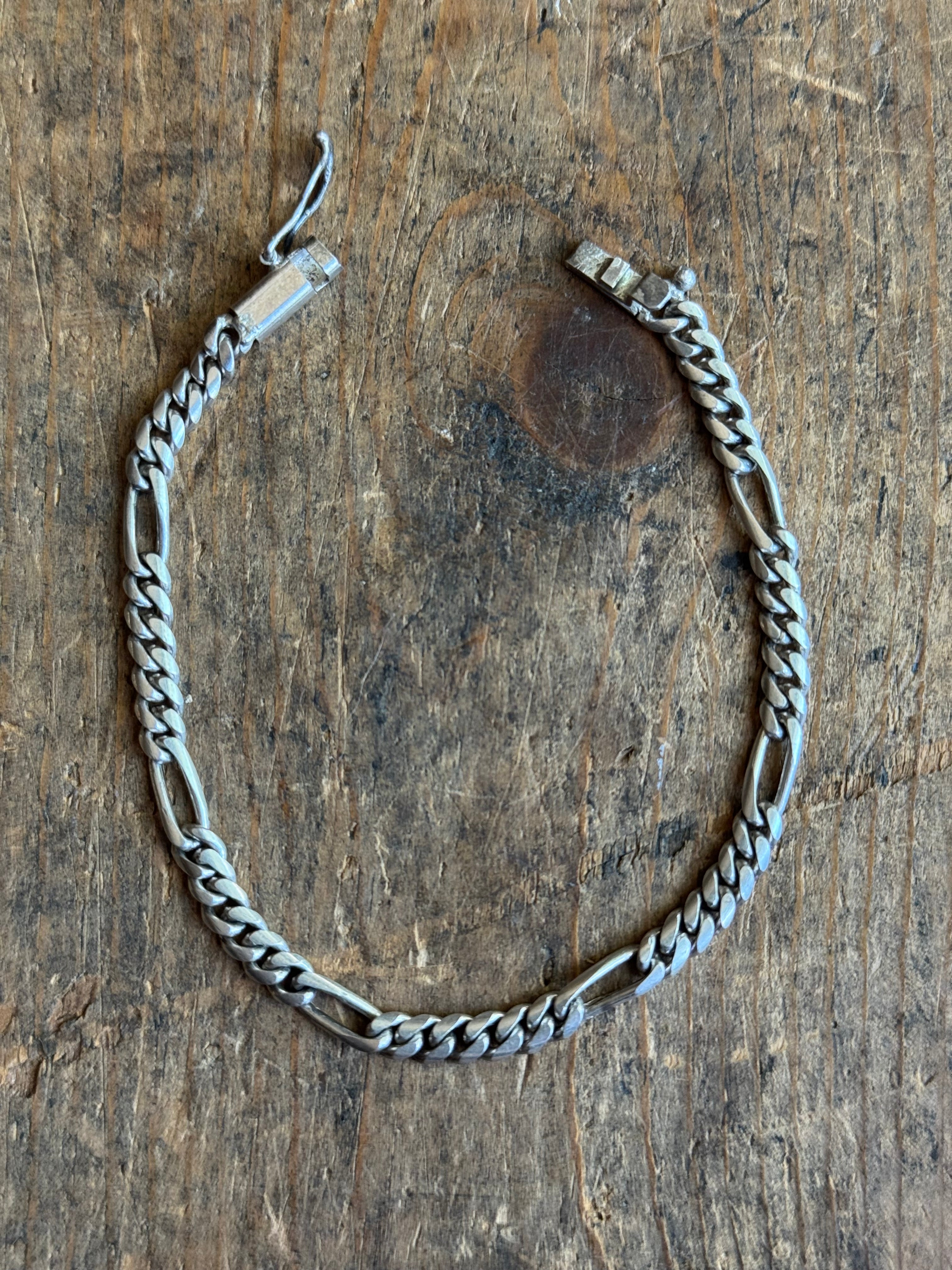 Vintage Sterling Silver Figaro Chain Bracelet 7.25"
