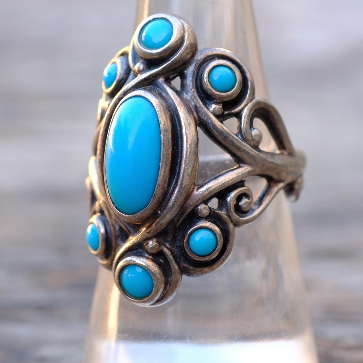Vintage Sterling 7-Stone Turquoise Ring 8