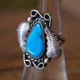 Vintage Sterling Turquoise Feather Ring 6