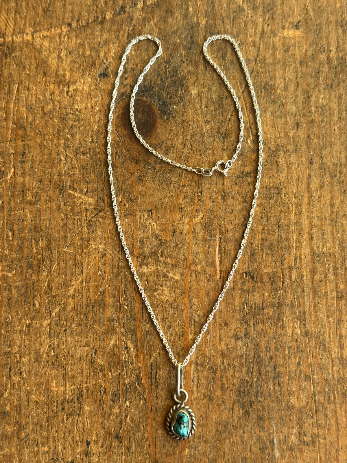 Vintage Sterling Silver Roped Turquoise Necklace