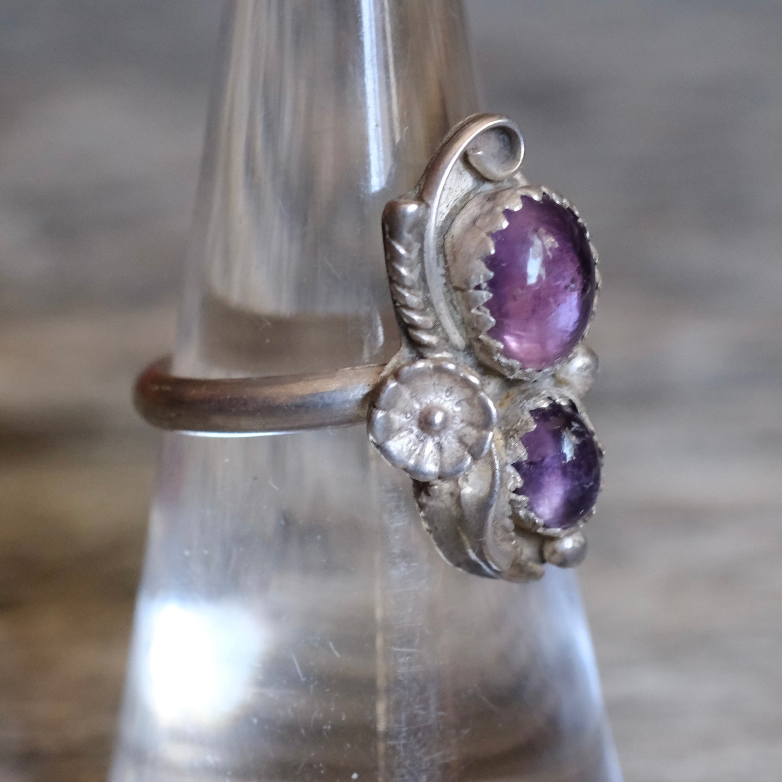 Vintage Sterling Amethyst Blossom Ring 6.5