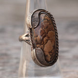 Vintage Sterling Jasper Feather Ring 7