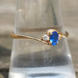 Vintage 14K Yellow Gold, Blue Spinel & Cubic Zirconia Ring 9.5