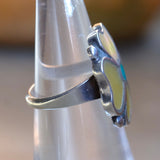 Vintage Sterling MOP and Turquoise Flower Ring 4.25