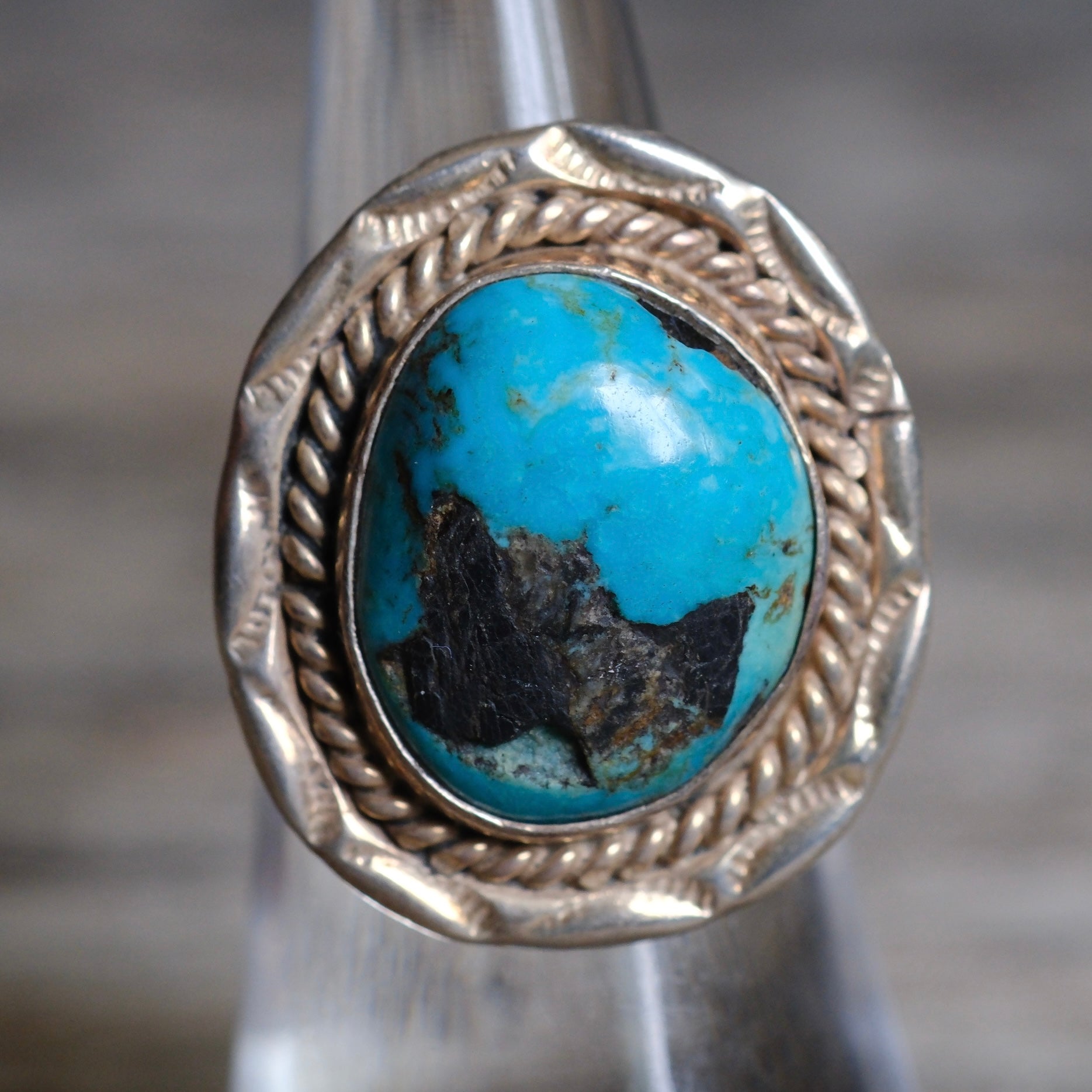 Vintage Sterling Turquoise Roper Ring 5.25
