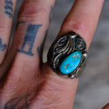 Vintage Sterling Turquoise Feather Ring 10