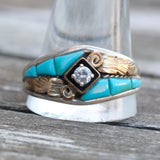 Vintage Sterling Turquoise CZ Ring 15.5
